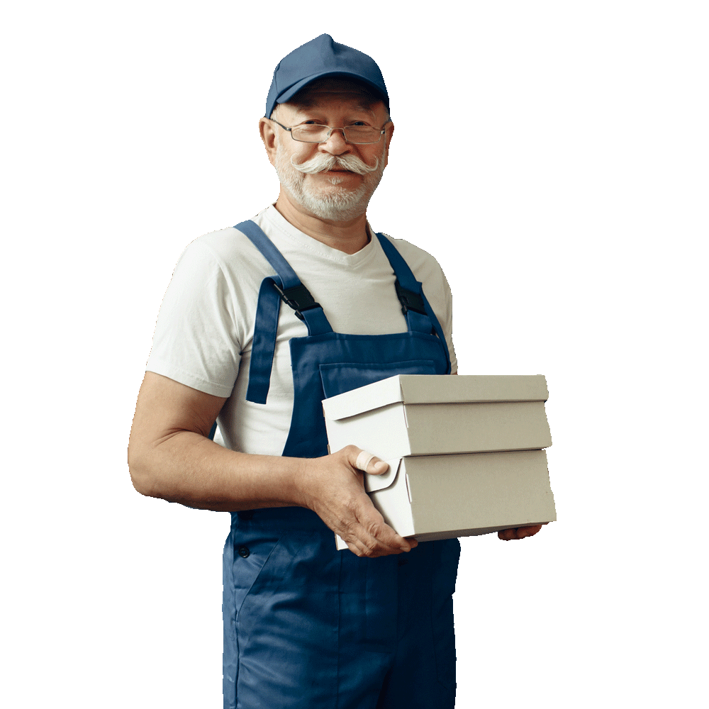 elderly cargo man in uniform poses in home office